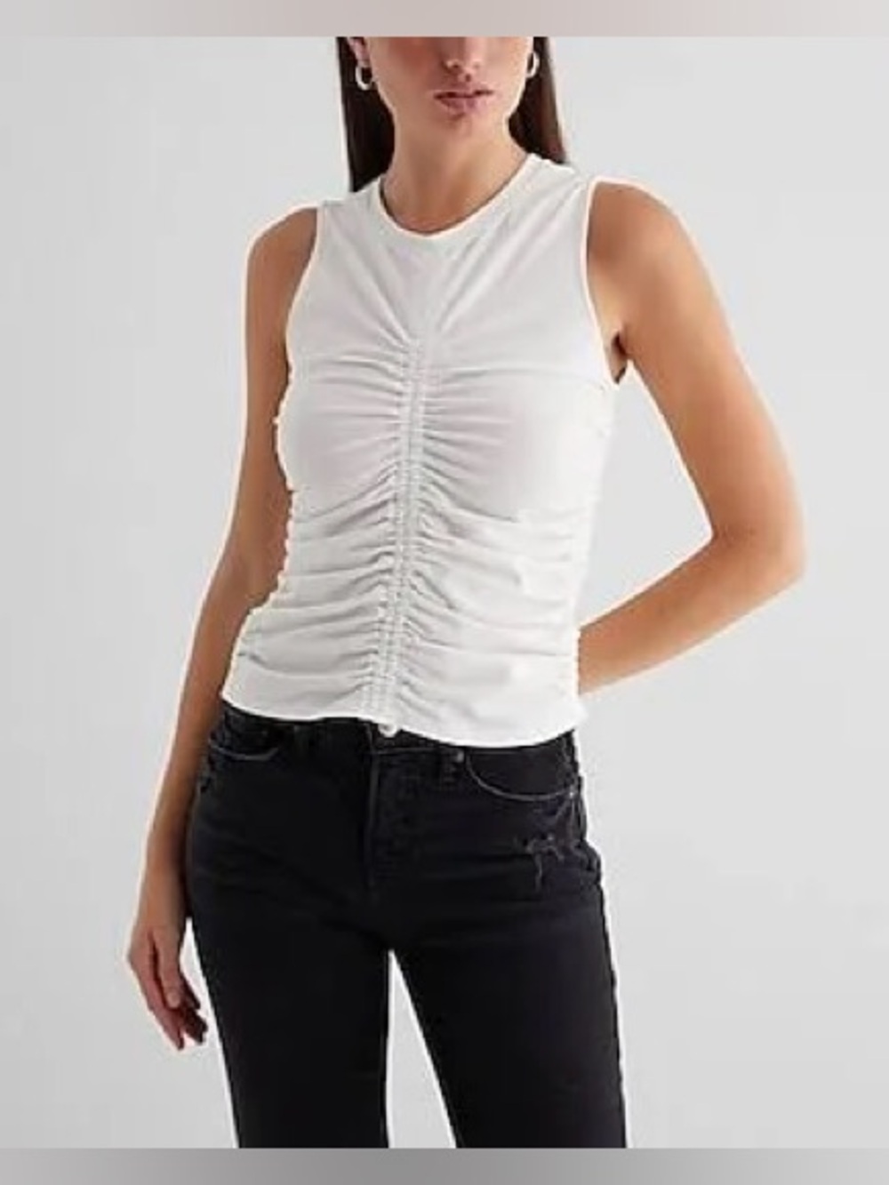 Express White Ruched Tank Top - Picture 3 of 5